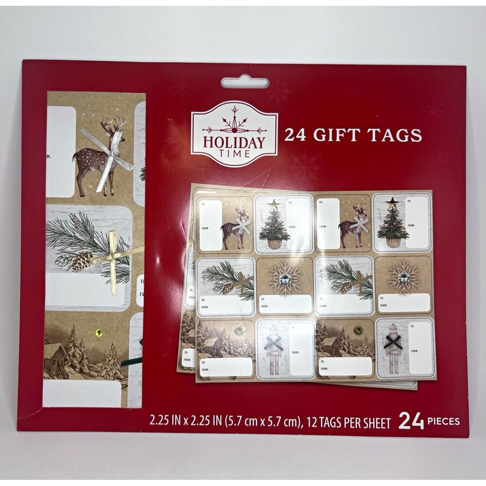 Holiday Time 24 Christmas Gift Tag labels - Reindeer Multicolor - NEW ~ Offers